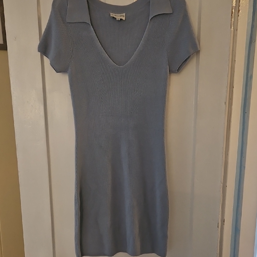Freshman Sky Blue V-Neck Mini Dress